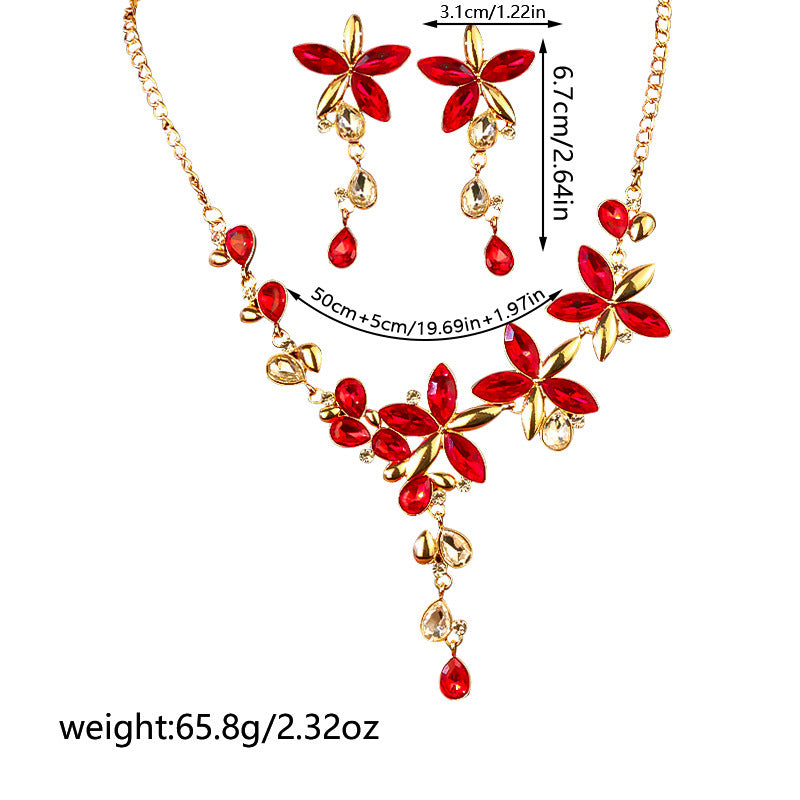 Female Alloy Diamond Full Flower Exaggerated Sweater Jewelry Set