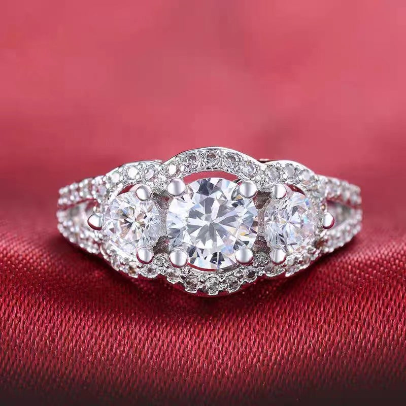 Moissanite White Gold Plated Fashion Trendy Exquisite Luxury Zircon Ring