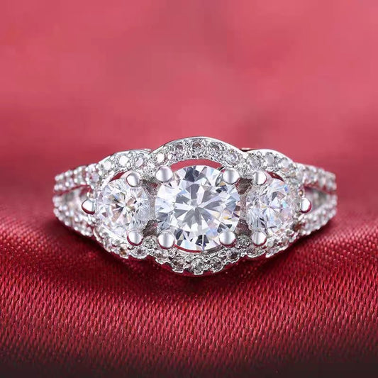 Moissanite White Gold Plated Fashion Trendy Exquisite Luxury Zircon Ring