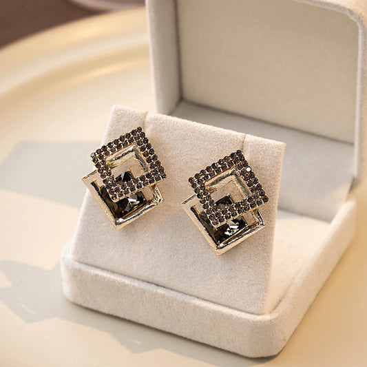 Needle Full Diamond Geometric Square Light Earrings