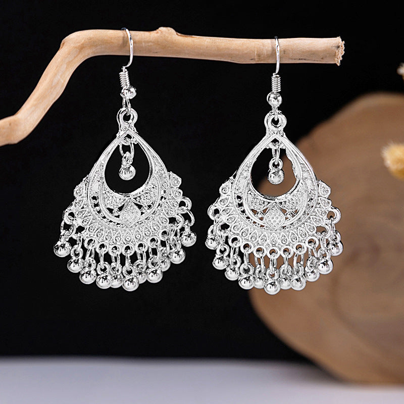 Sier Minority Ethnic Style Personalized Bohemian Flower Earrings