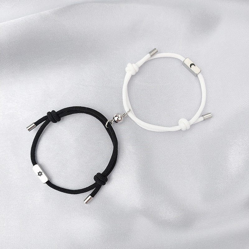 Bracelets de couple à succion magnétique soleil et lune en acier inoxydable pour femmes et hommes