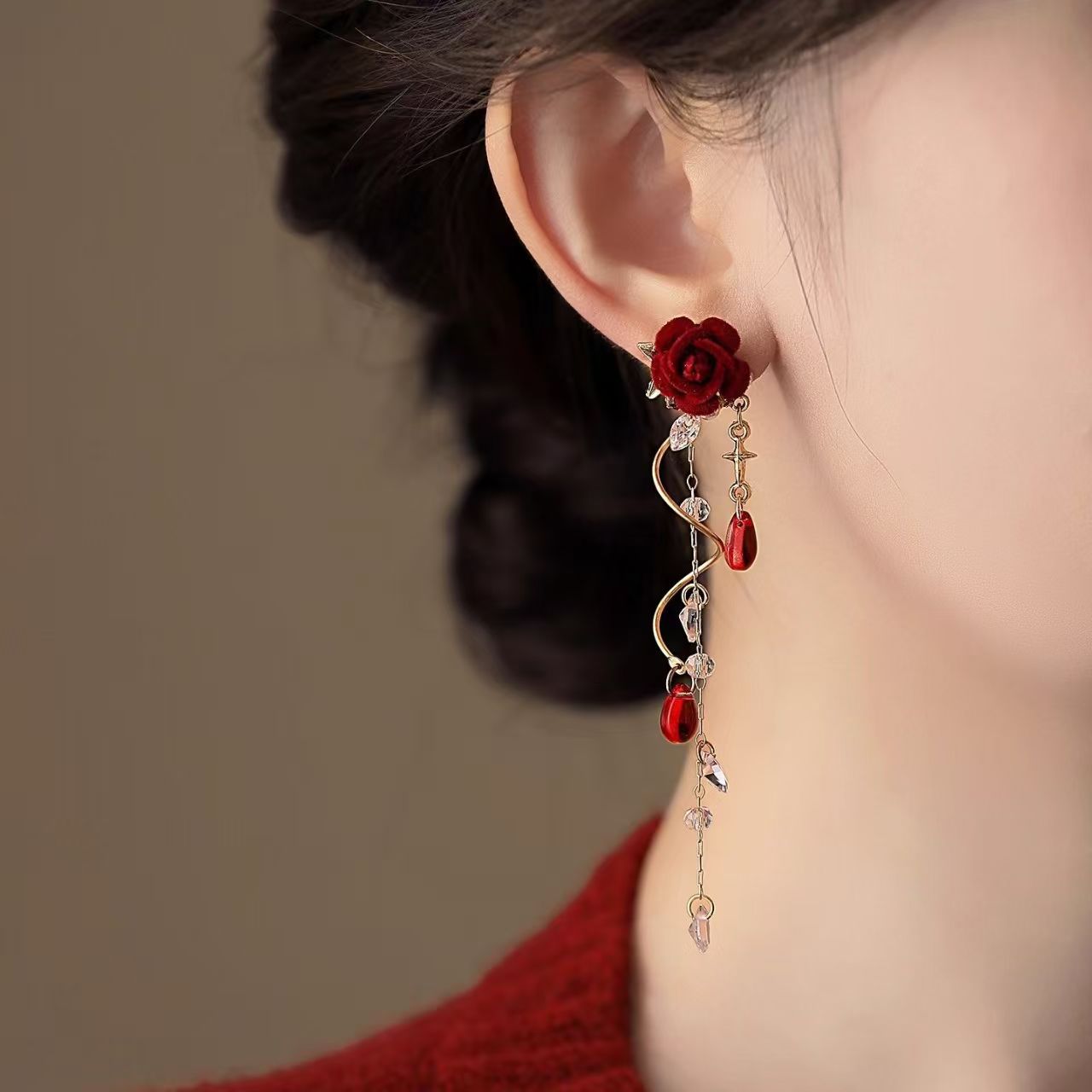 Women's Tassel French Style Long Red Everyday Earrings