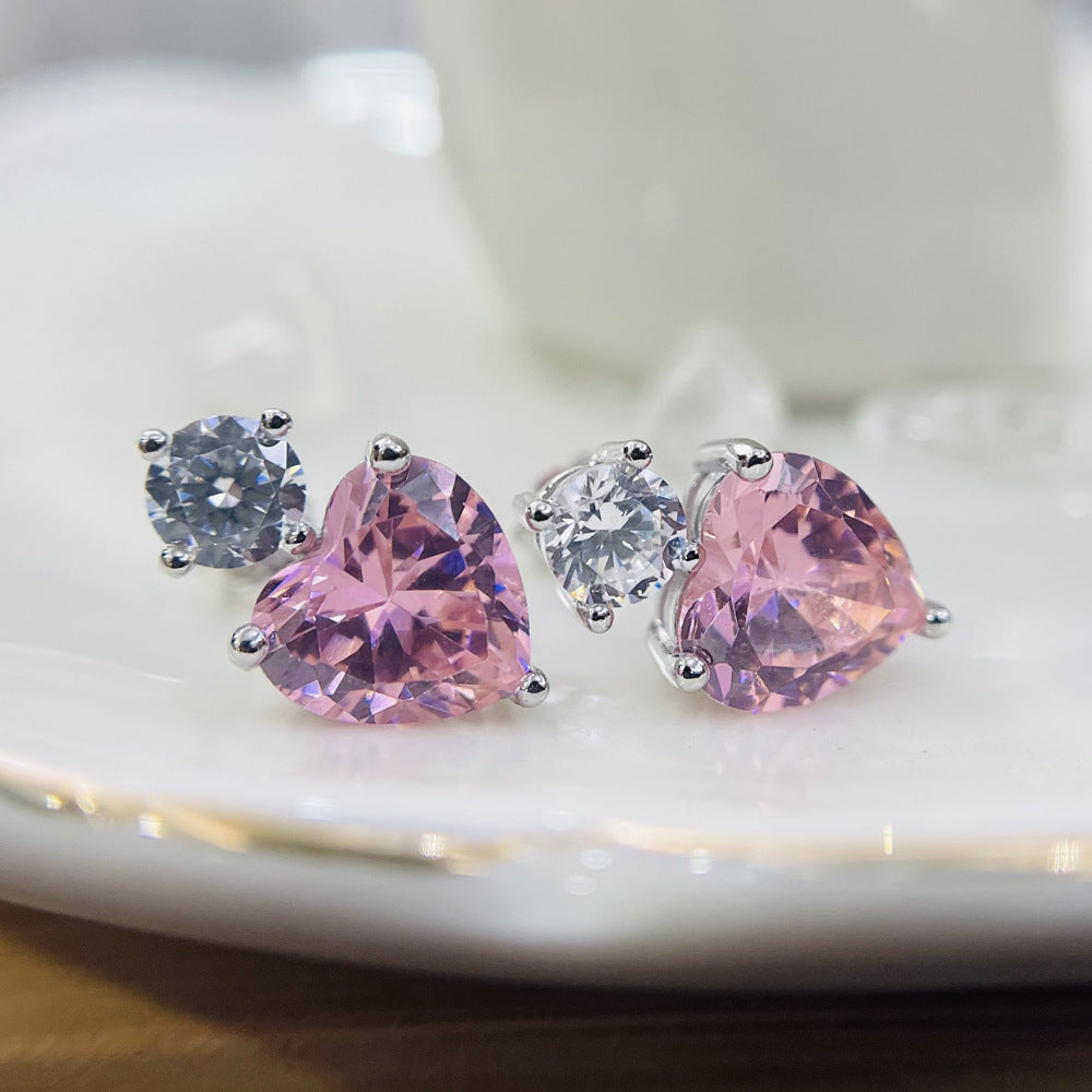 Women's Diamond Cold Bright Sier Needle Pink Earrings