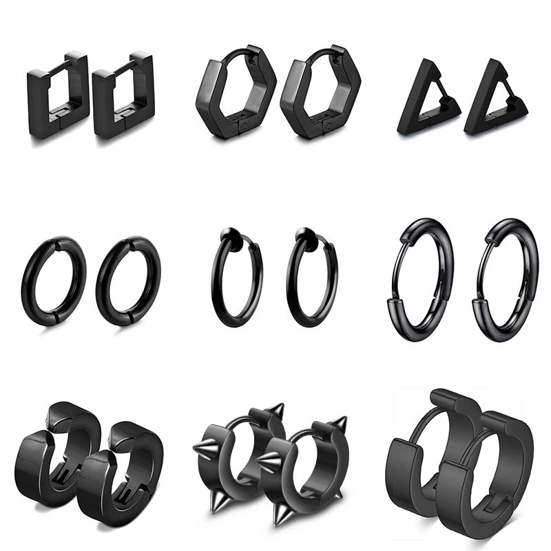 Women's & Men's Black Series Punk Titanium Steel Clips Ear Clip