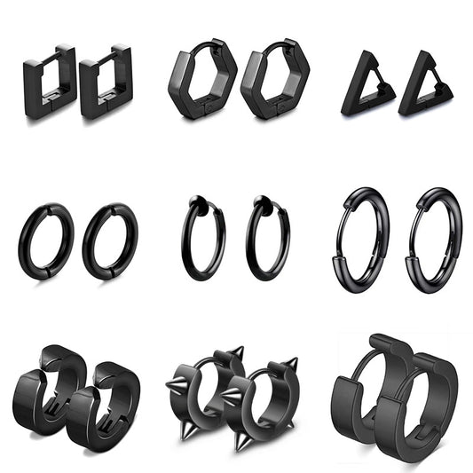 Women's & Men's Black Series Punk Titanium Steel Clips Ear Clip