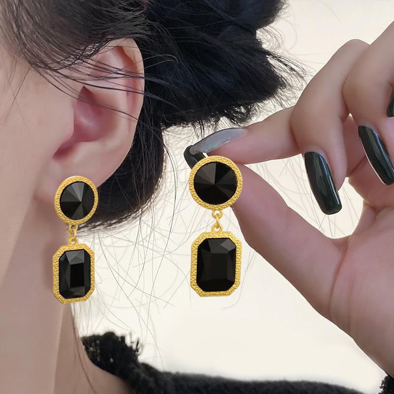 Black Agate Geometric Gem Retro Exaggerated Jewelry Set