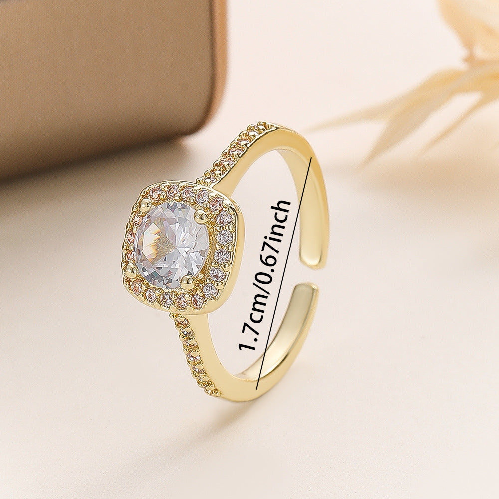 Inlaid Small Square Zircon Rhinestone Female Affordable Luxury Ring