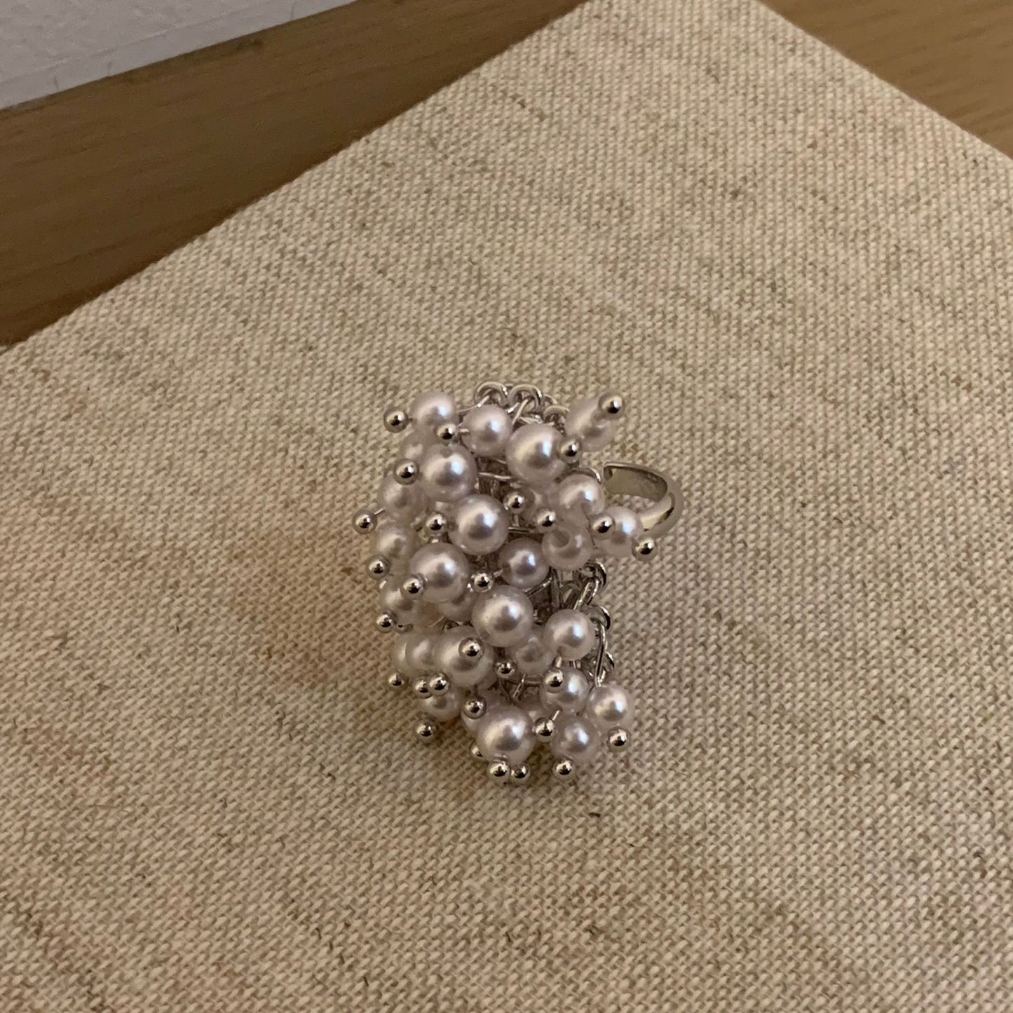 Women's Light Luxury Handmade Woven Crystal Tassel Exaggerated Sier Water Ring