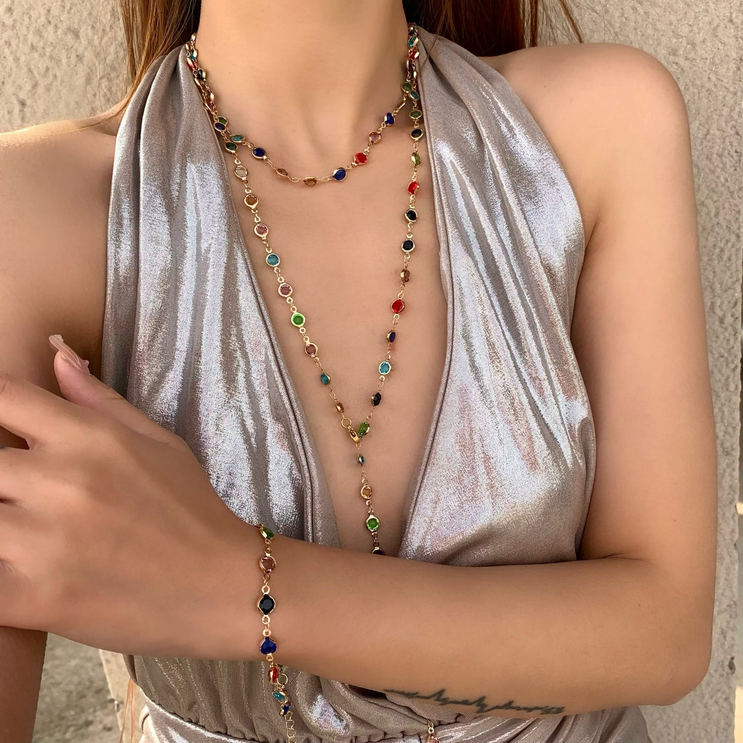 Color Polka Dot Fashion Long Party Necklace