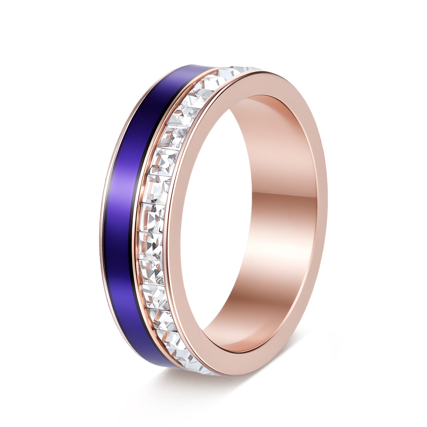 Women's Inlaid Square Diamond Drop Oil Titanium Steel Couple Wide Rings