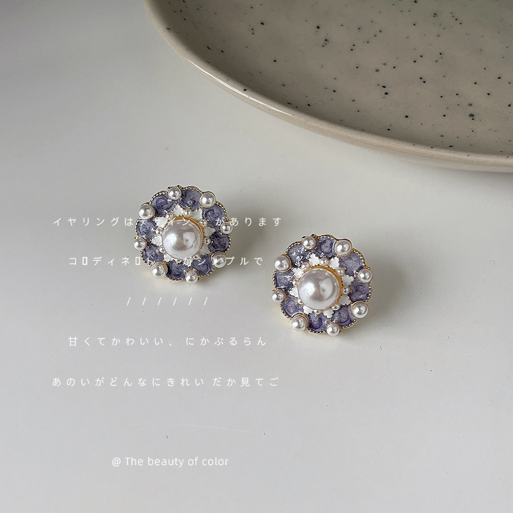 Sier-plated Needle Plated Drip Glazed Purple Stud Earrings