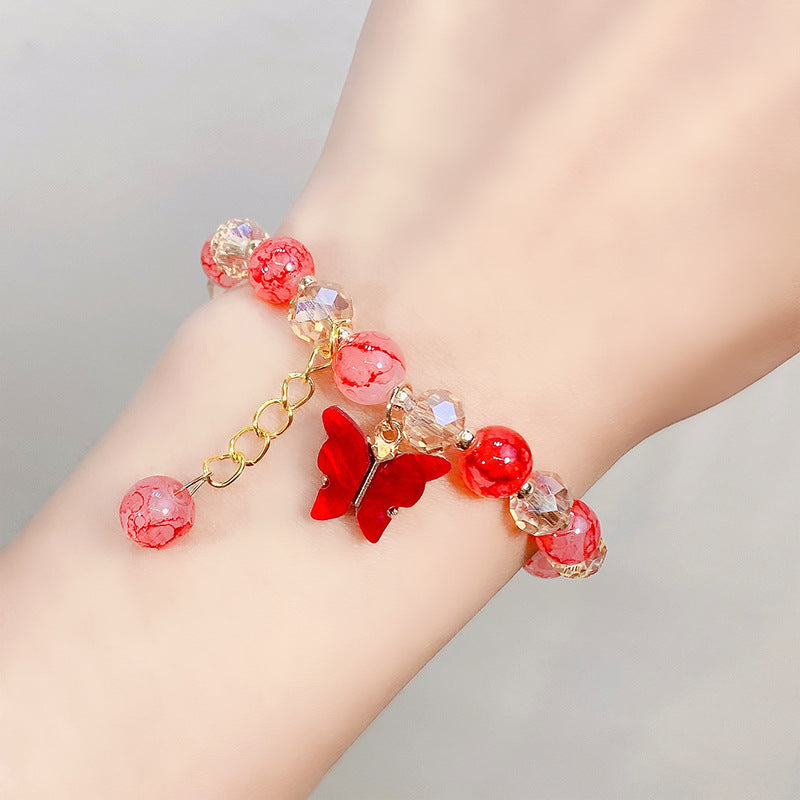 Children's Glaze Beaded Princess Cartoon Crystal Flowers Bracelets