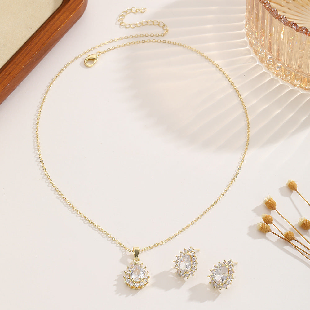 Drop-shaped Zircon Suit Light Luxury Full Diamond Necklaces