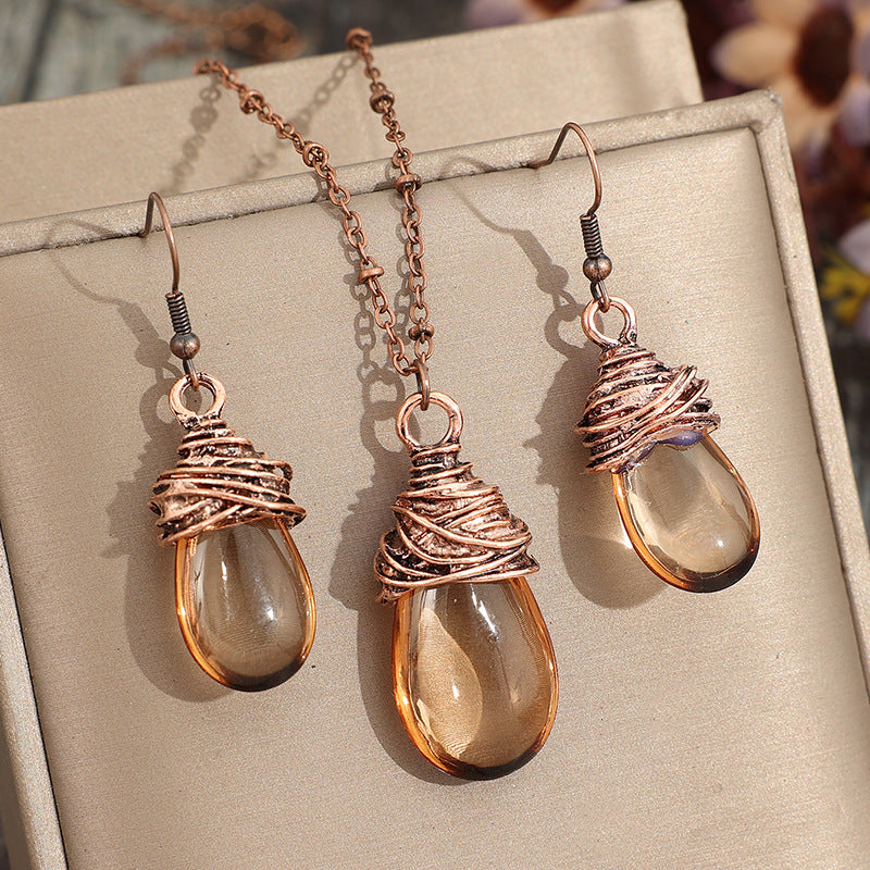 Women's Fashion Vintage Water Drop Lantern Glass Jewelry Set