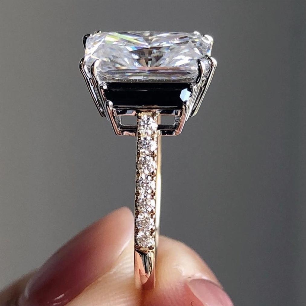 Women's Sier Inlaid Zircon Creative Square Diamond Simple Ring