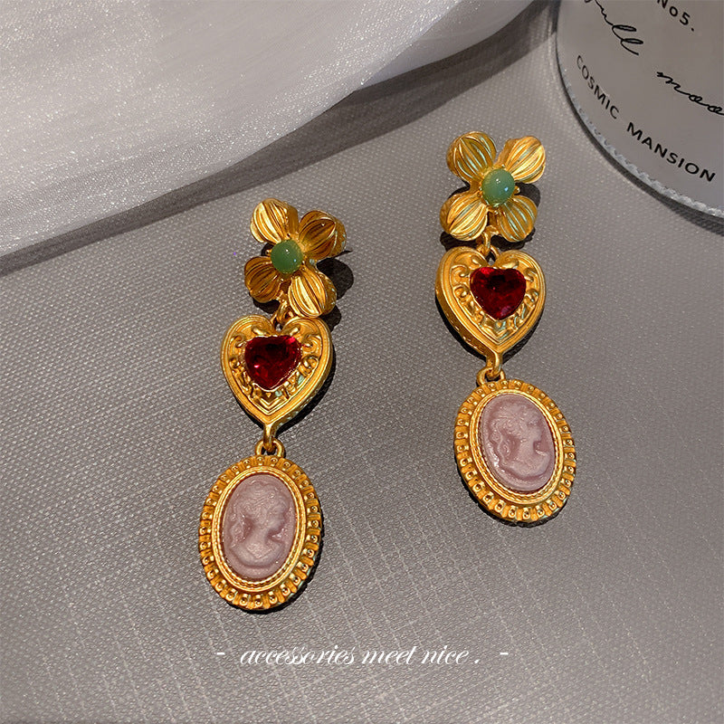 Boucles d'oreilles Vintage Court, fleur, amour, cœur, perles