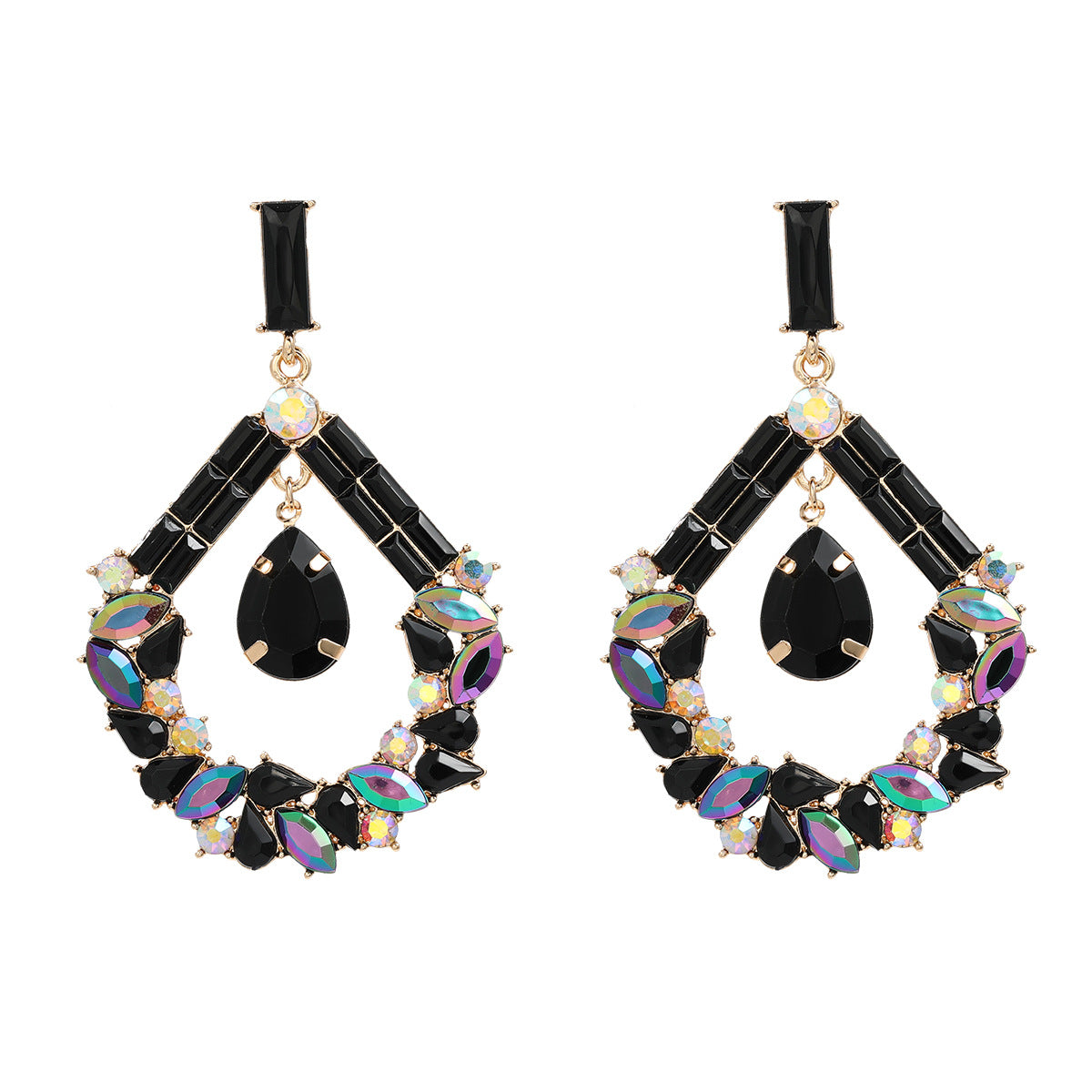 Boucles d'oreilles de style bohème pour femme en forme de goutte de cristaux colorés