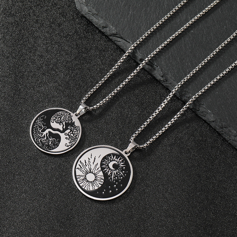 Men's Versatile Creative Lucky Tree Yin Yang Tai Round Necklaces