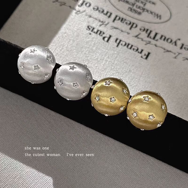 Women's Style Sier Brushed Hemisphere High-grade Unique Beautiful Niche Stud Earrings