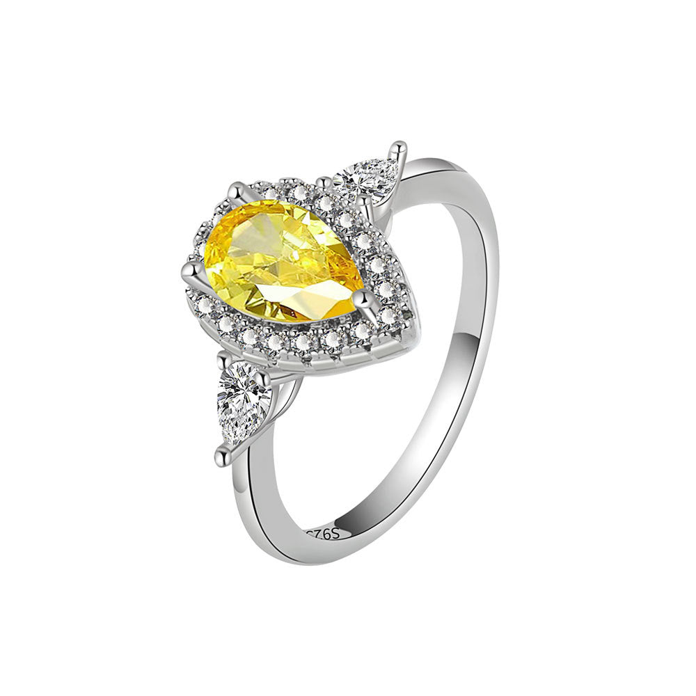 Bagues en forme de goutte de gros Zircon jaune pour Couple Simple pour femmes