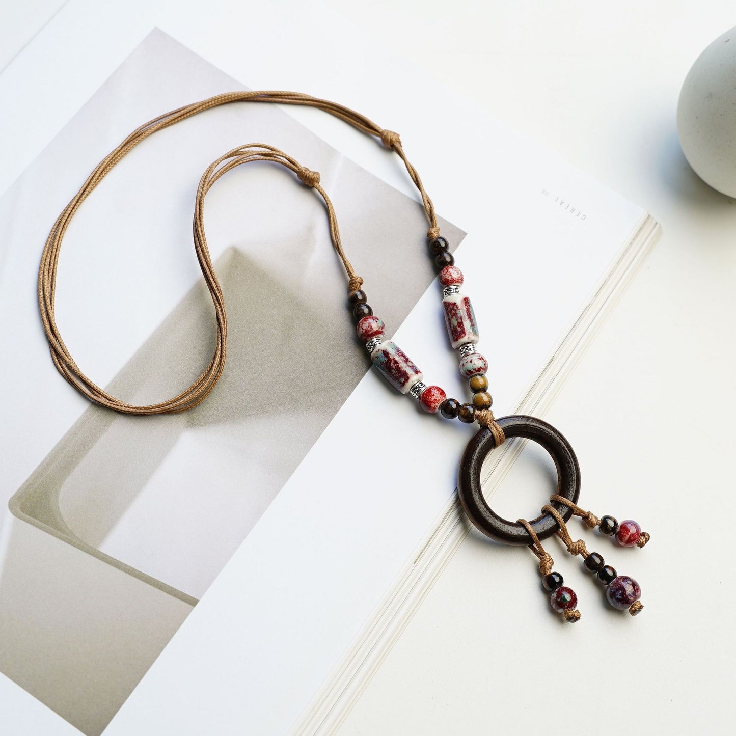 Peace Fu National Fashion Vintage Ceramic Female Longevity Necklaces