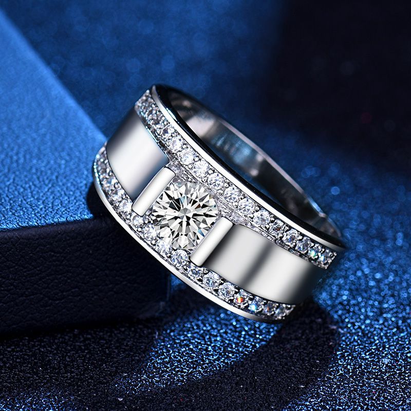 Men's Style Diamond Fashionable Domineering Full White Gold Plated Rings