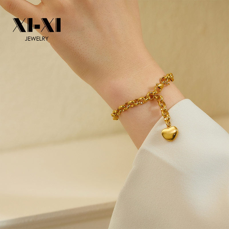 Simple Fashion Stainless Steel Heart Shaped Gold Plated Bracelets