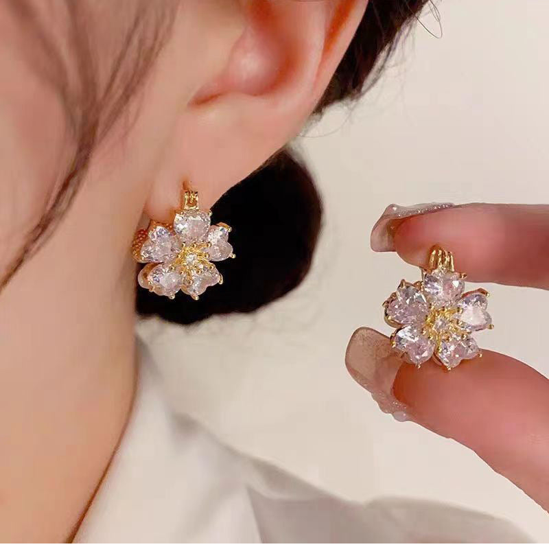 Hate Lotus Pond Moonlight Flower Fashion Double-sided Opal Ear Stud Earrings