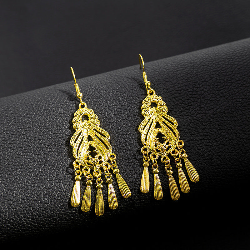 Style Peacock Golden Bell Tassel Bohemian Earrings