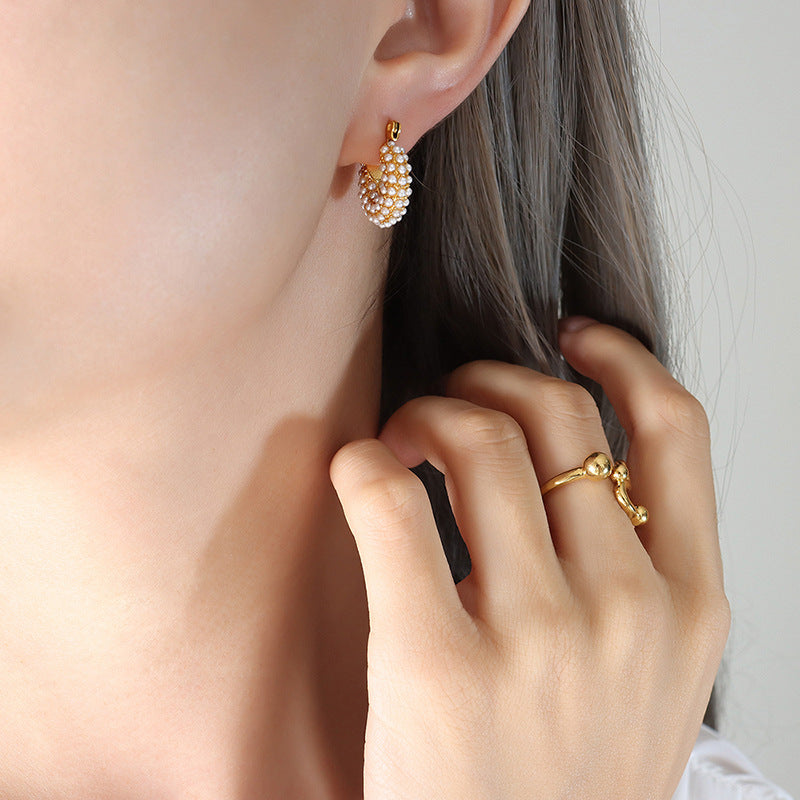 Women's Imitation Pearl Light Luxury Temperament U-shaped Handbag Shape Ear Titanium Rings