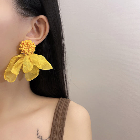 Flowers Yellow Vintage Taste Fairy Exaggerated Earrings