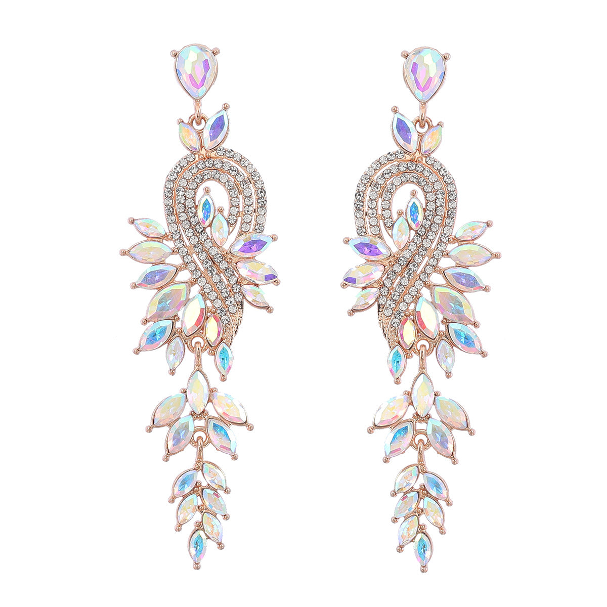 Design Alloy Diamond Rhinestone Geometric Leaves Earrings