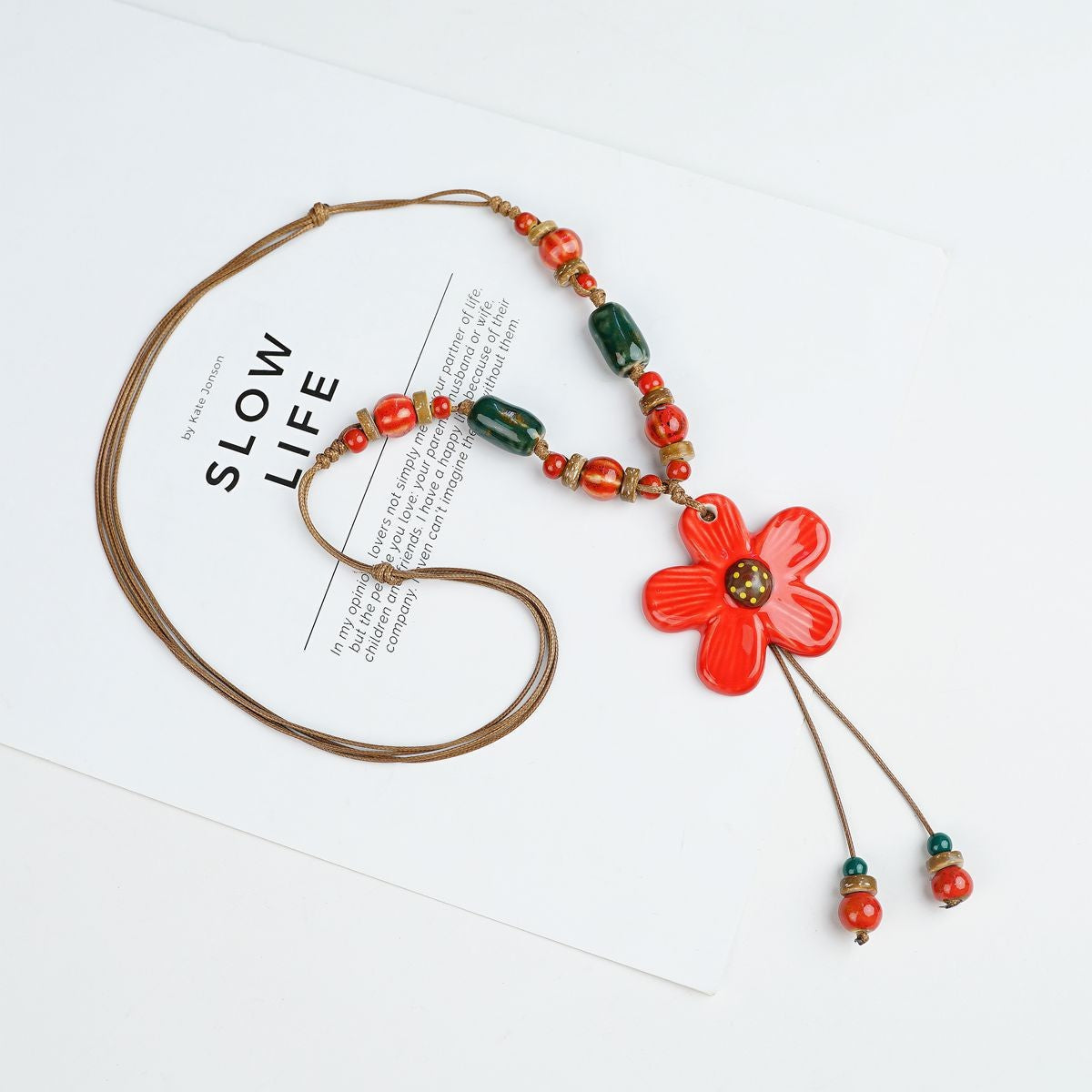 Peace Fu National Fashion Vintage Ceramic Female Longevity Necklaces
