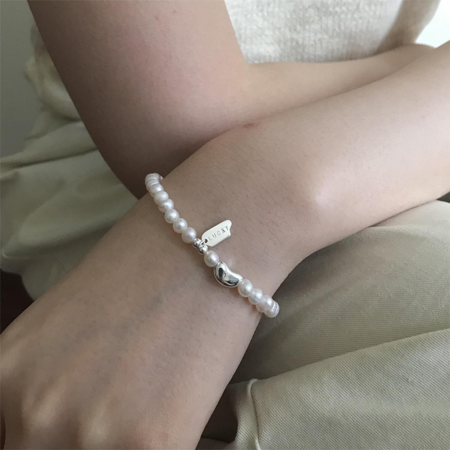 Bracelets en chaîne à main porte-bonheur avec bonnet en perles d'argent sterling