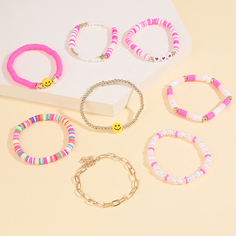 Bracelets de costume pour femmes en argile polymère à filament Love Smiley Face