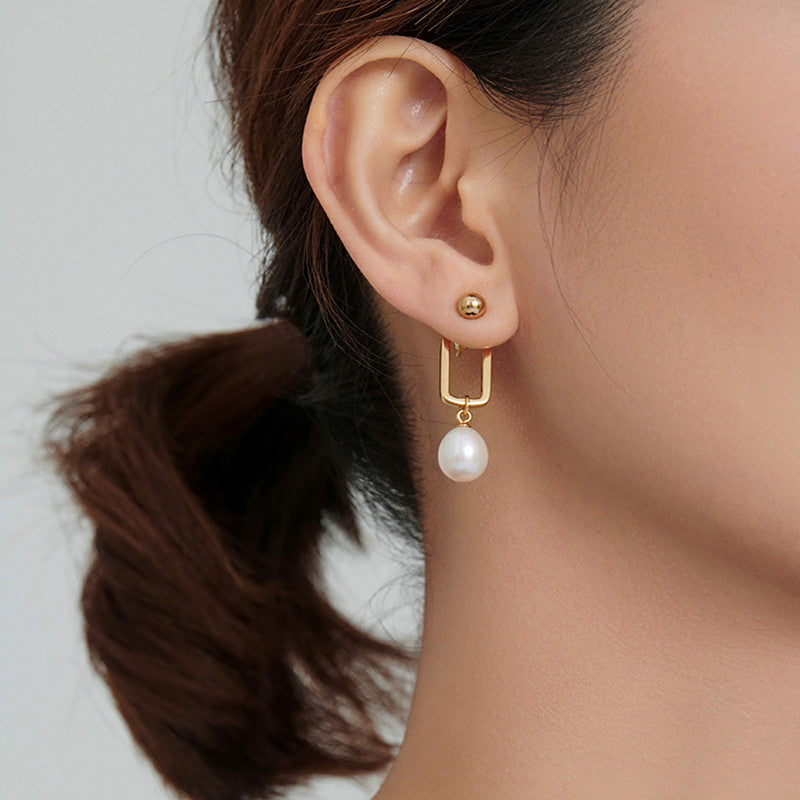 Boucles d'oreilles en argent pour femmes, petites boucles carrées, perles, simples, à la mode