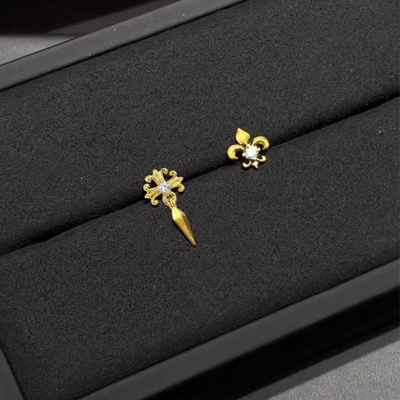 Gold Exquisite Asymmetric Flower-de-luce Entry Lux Elegant Stud Earrings