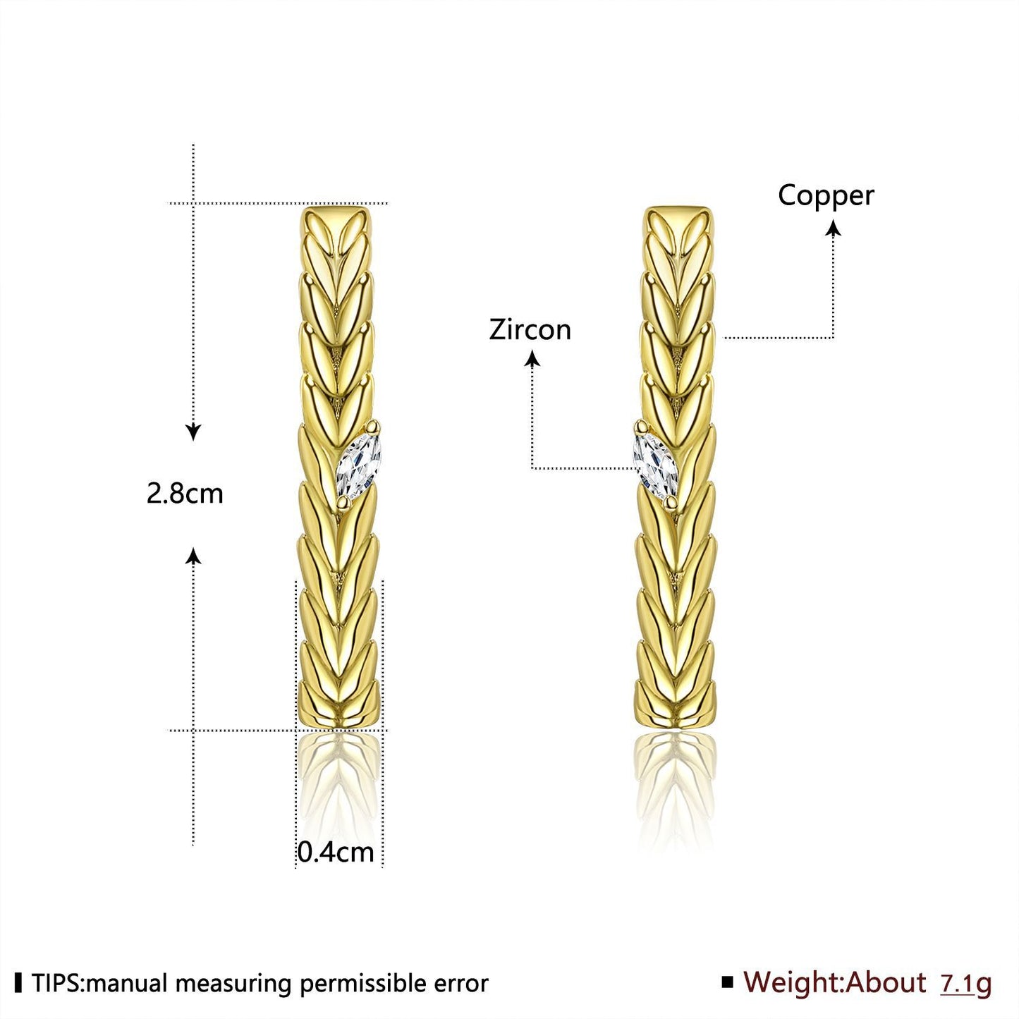 Damen-Kaninchen-Gold-Weizen-geometrische, quadratische, exquisite Ohrringe