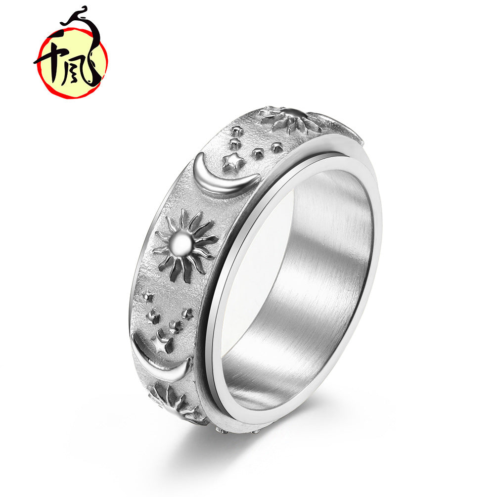 And Star Titanium Steel Rotatable Bohemian Wind Rings