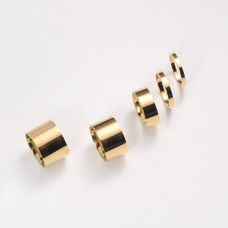 Glossy Flat Wide Titanium Steel Gold Rings