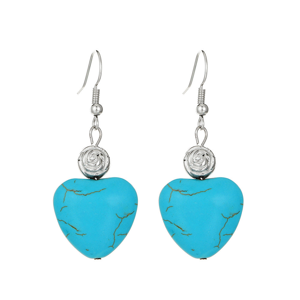 Love Turquoise Alloy Distressed Geometric Moonstone Earrings