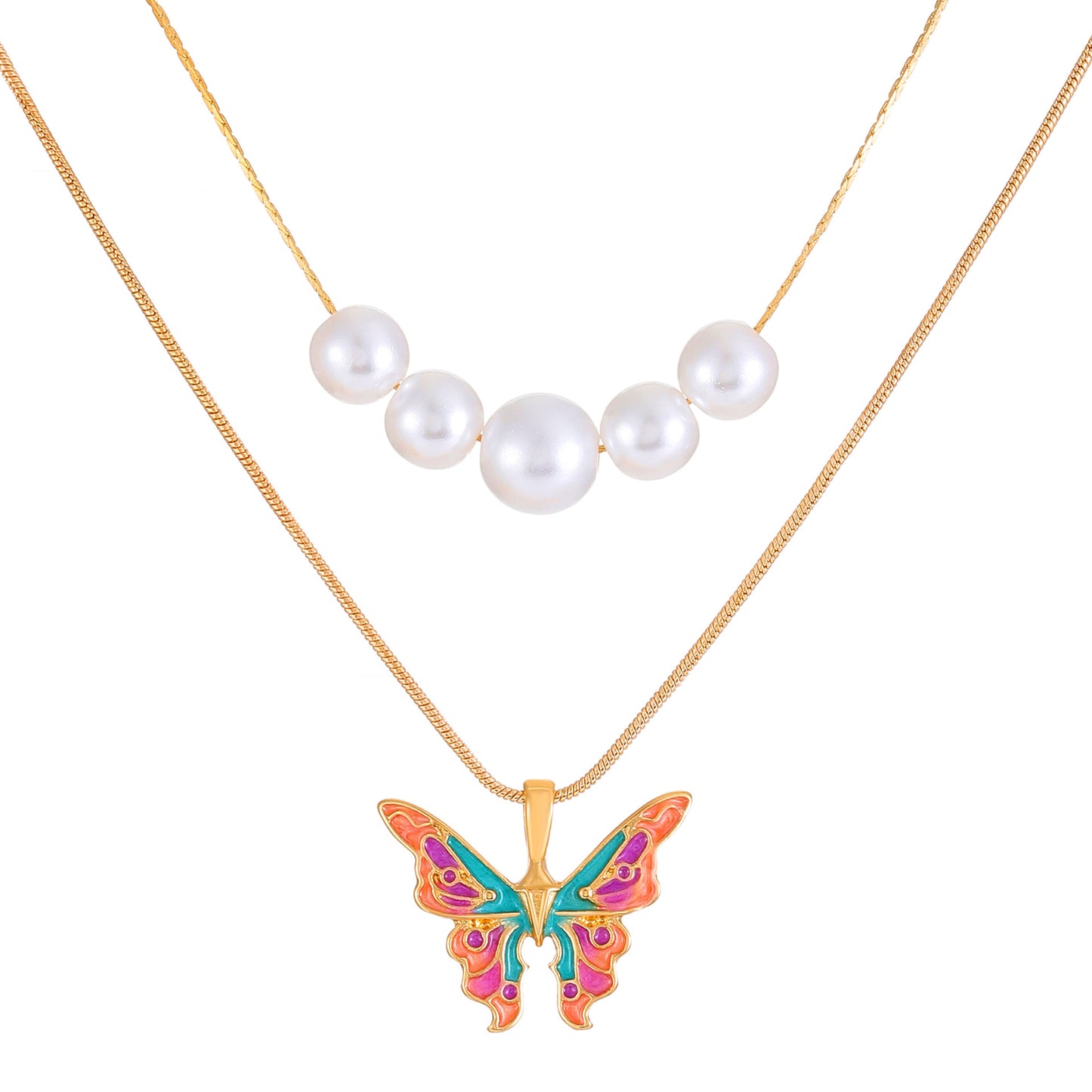 Barbie Princess Butterfly Pearl Double Chain Necklaces