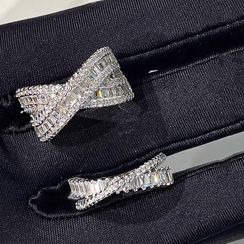 Light Luxury Full Diamond Open Female Cold Wind Geometric Cross Ring