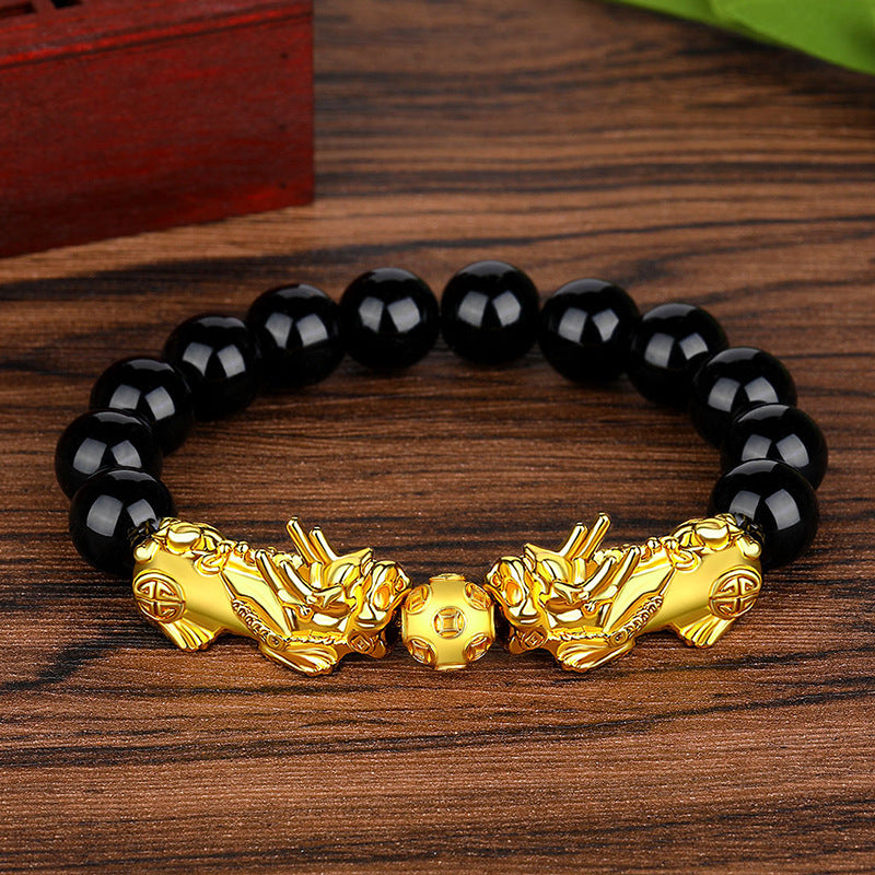 Große Vietnam Placer Gold Pi Imitation Obsidian Sechs Armbänder