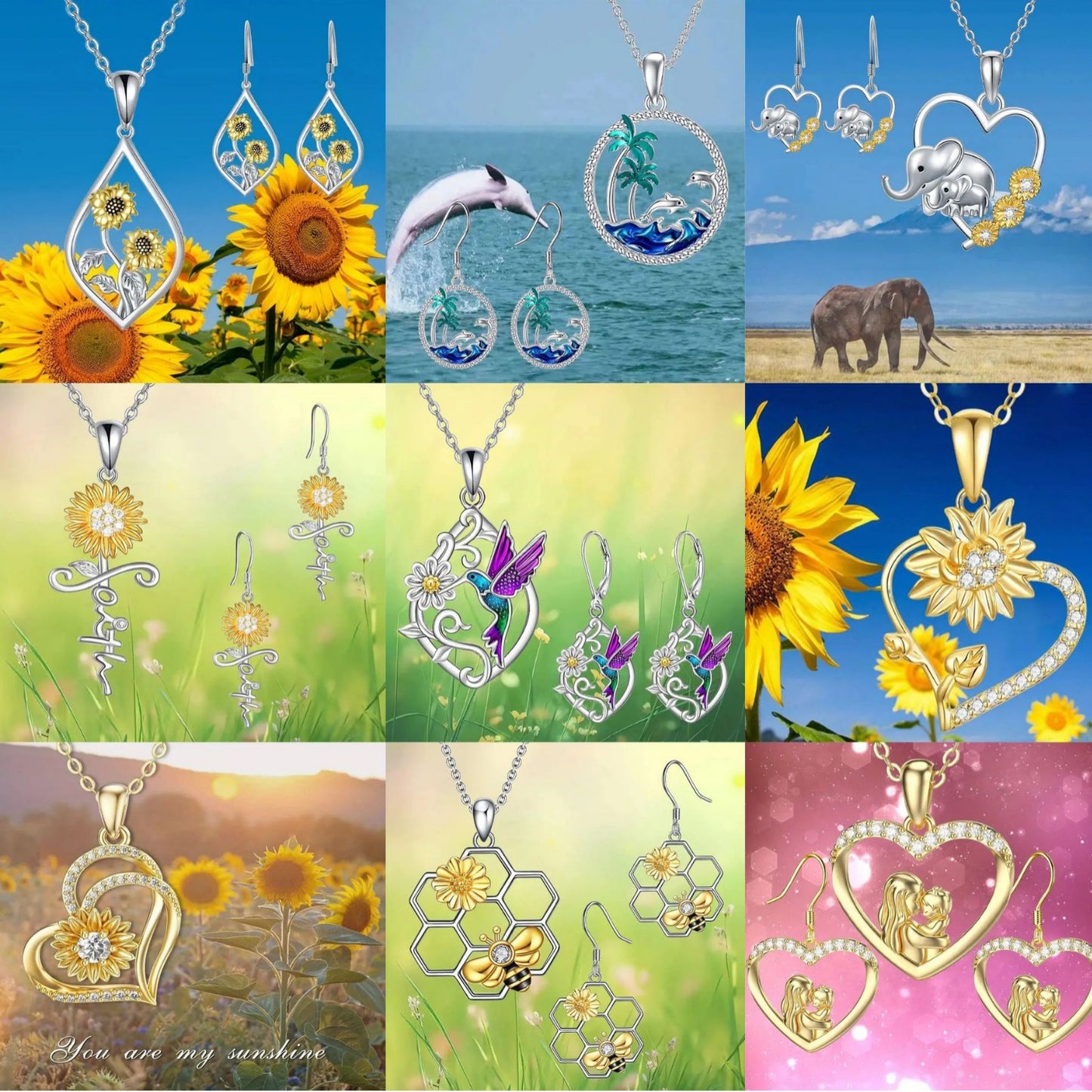 Dust Extract Exquisite Love Dolphin Bee Sunflower Fashion Jewelry Set