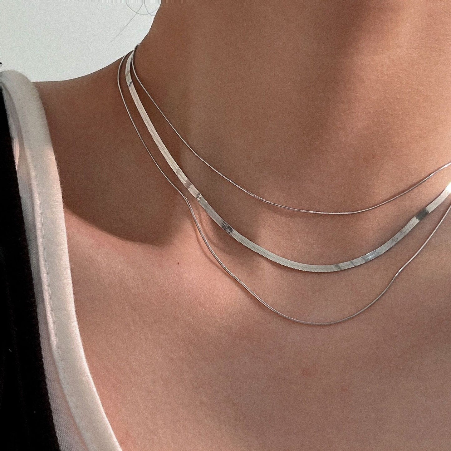 Thin Twin Snake Bone Clavicle Titanium Steel Necklace