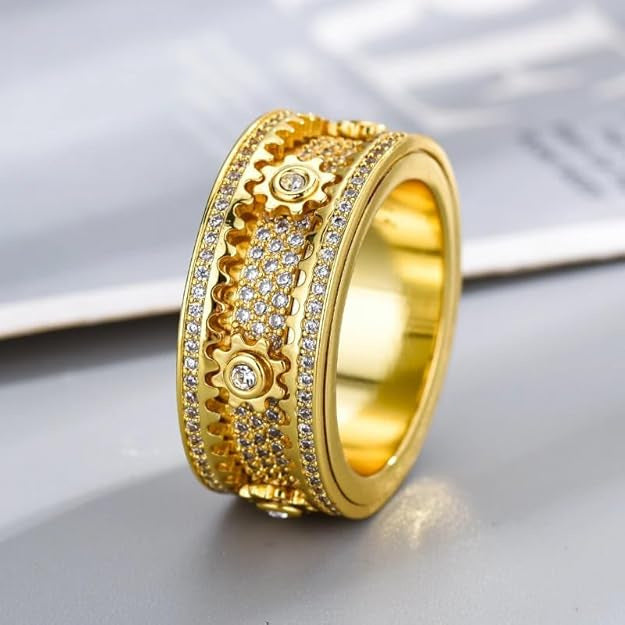 Women's & Men's Full Diamond Rotating Gear Rotatable Starry For Ring