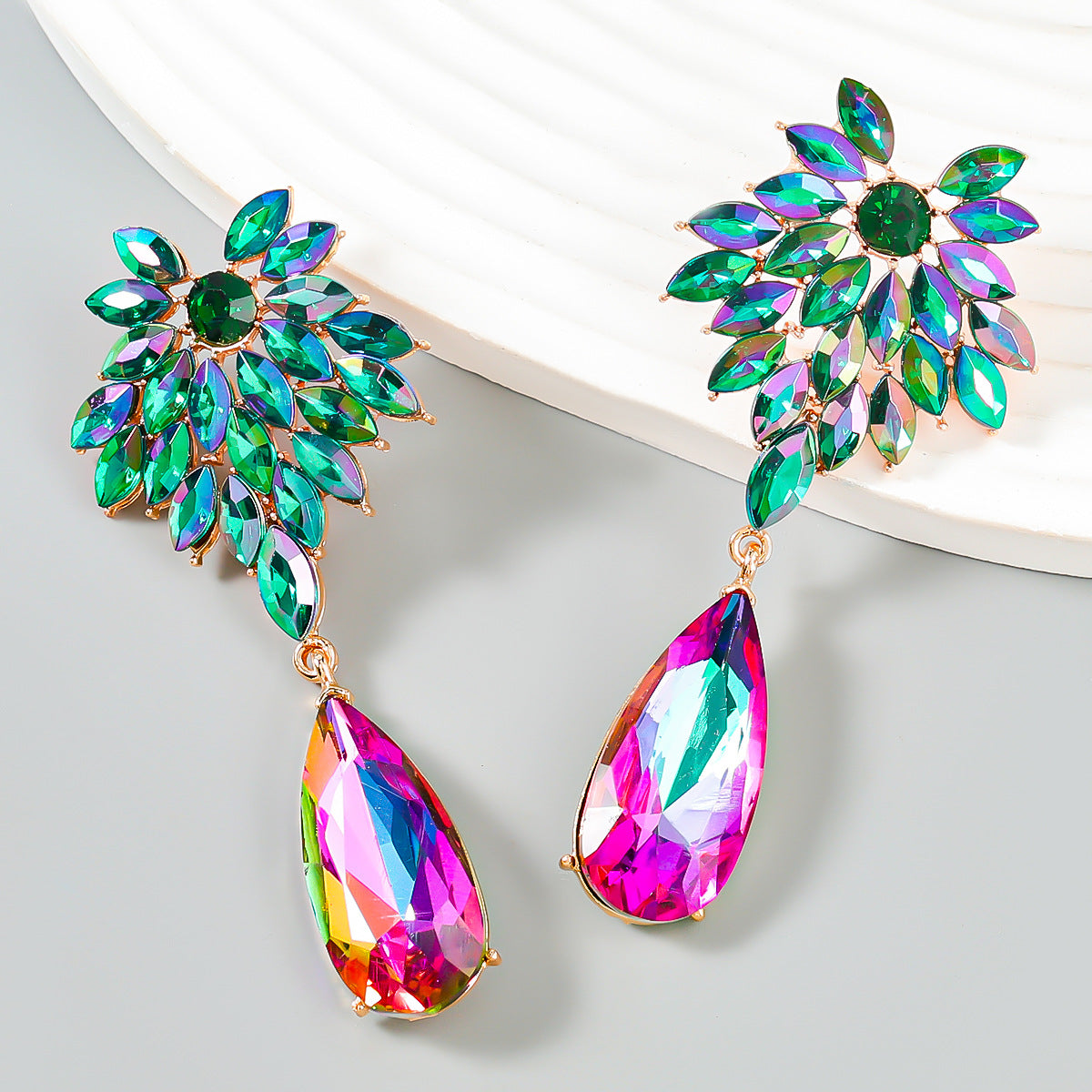 Full Diamond Flower Alloy Exaggerated Drop-shaped Earrings