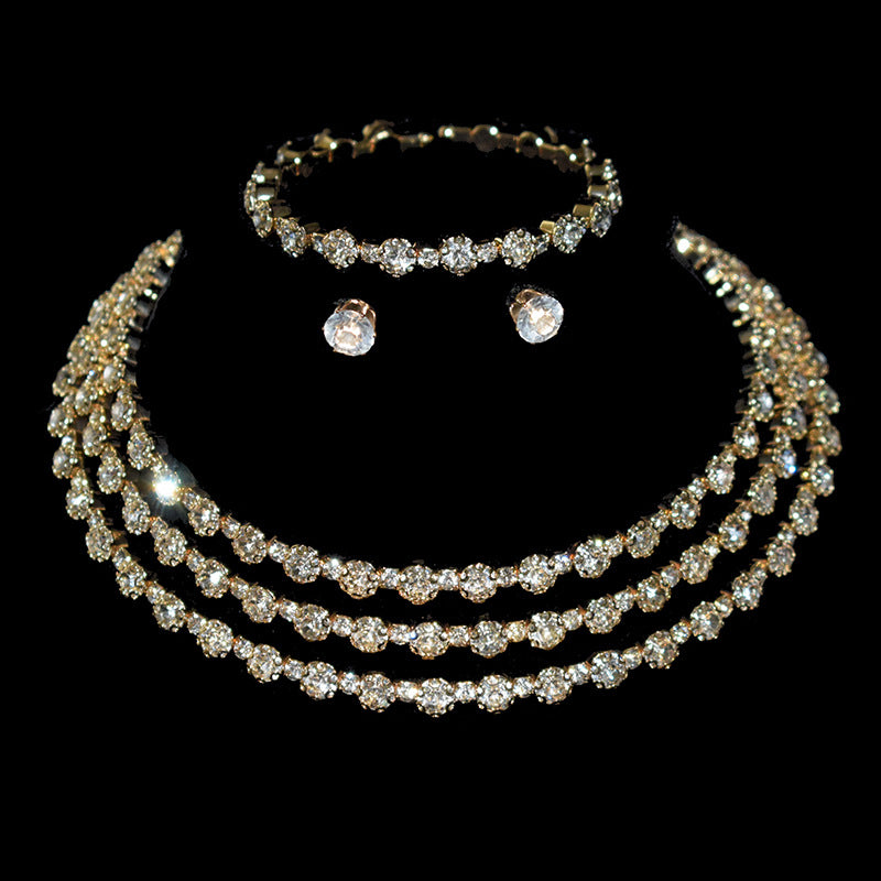 Women's Fashion Crystal Three-piece Rhinestone Alloy Claw Jewelry Set
